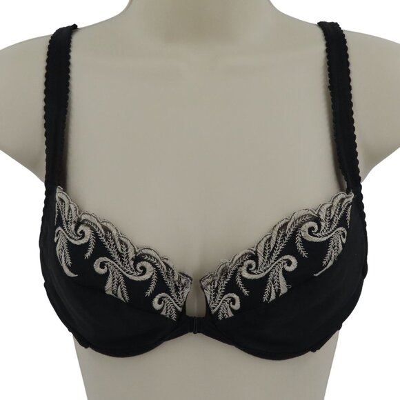 Victorias Secret 34B Bra Front Closure Underwire Lined Black Embroidered 1997 - Picture 1 of 14